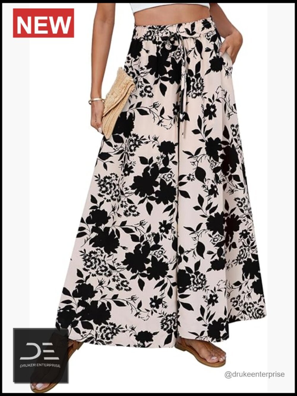 Wide Leg Palazzo Pants Boho Floral High Waisted Flowy Pants with Pockets